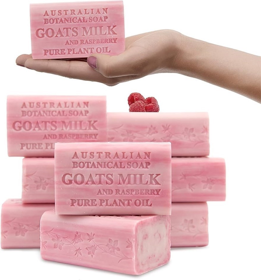 8 x BOTANICAL SOAP Goats Milk & Raspberry Soap Bars, 200g. NB: some may be