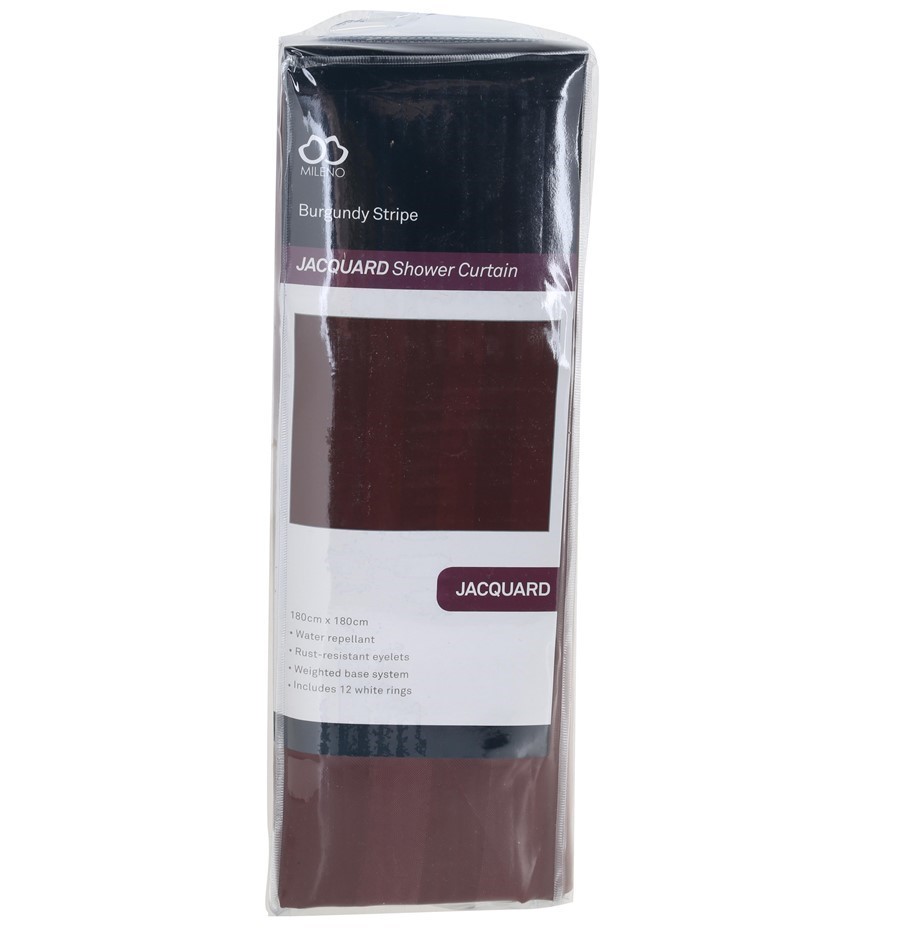 MILENO Polyester Shower Shower Curtain, 180cm x 180cm, Burgundy Stripe with