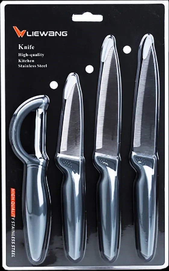 2 x LIE WANG Four Piece Kitchen Set, 3 Knives and Peeler, Grey, Stainless S