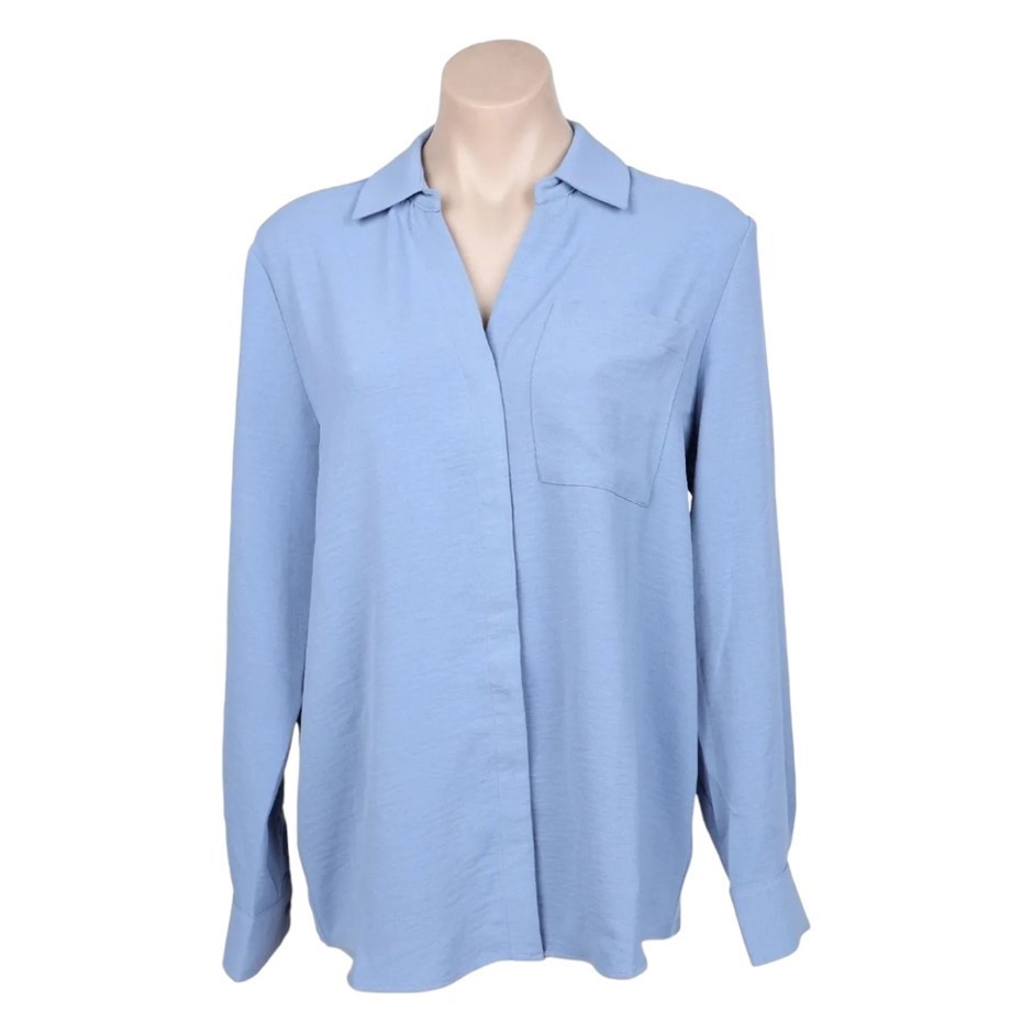 2 x HILARY RADLEY Women's L/S Johnny Collar Cuff Blouse, Size L, Blue. NB: