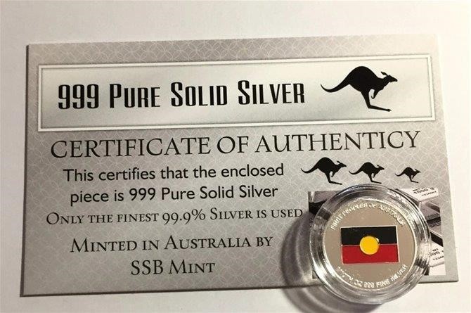 Aboriginal Flag, 1/10th Oz .999 Pure Solid Silver Bullion Coin, with C.O.A