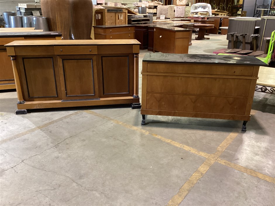 Wooden Cabinets x 2 with Stone Tops