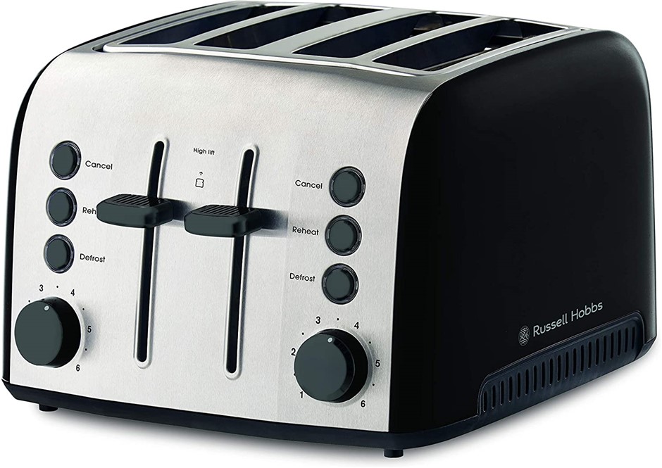 RUSSELL HOBBS Brooklyn Toaster 4 Slice, Extra Wide Toasting Slots, Black.