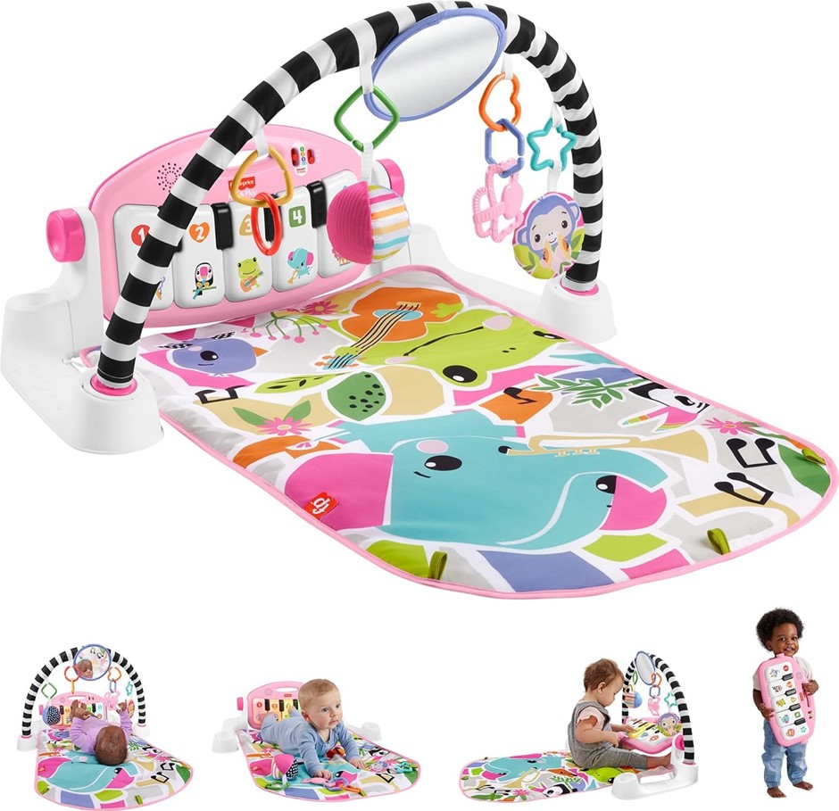 FISHER-PRICE Baby Activity Mat Glow and Grow Kick & Play Piano Gym, Portabl