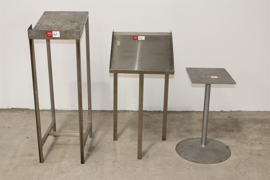 Two Stainless Steel Stands for Brochure and one Mild Steel Bench
