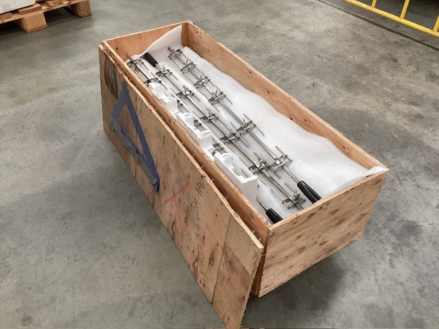 Wooden Box Containing Large Quantity Rotisserie Spikes