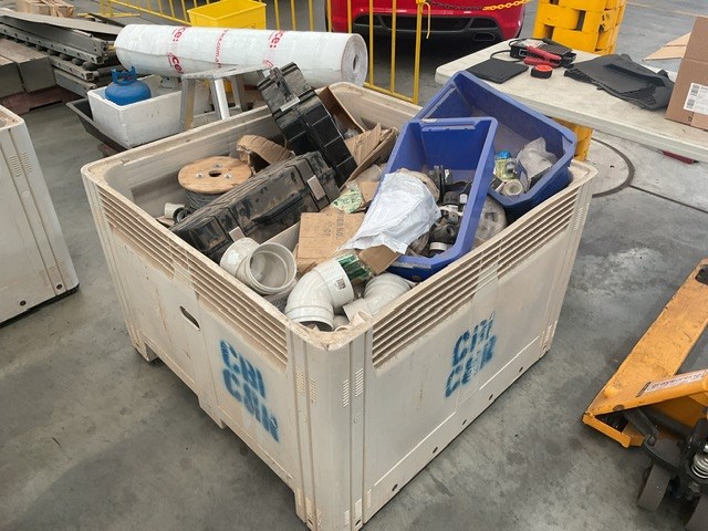 Crate Containing Assorted Pipe Fittings and Miscellaneous Items