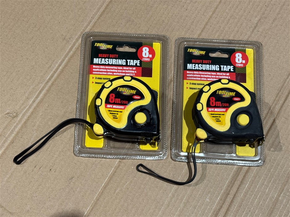 Tooltime 8m Tape Measure, Heavy duty, Magnetic tip x 2 units Brand NEW