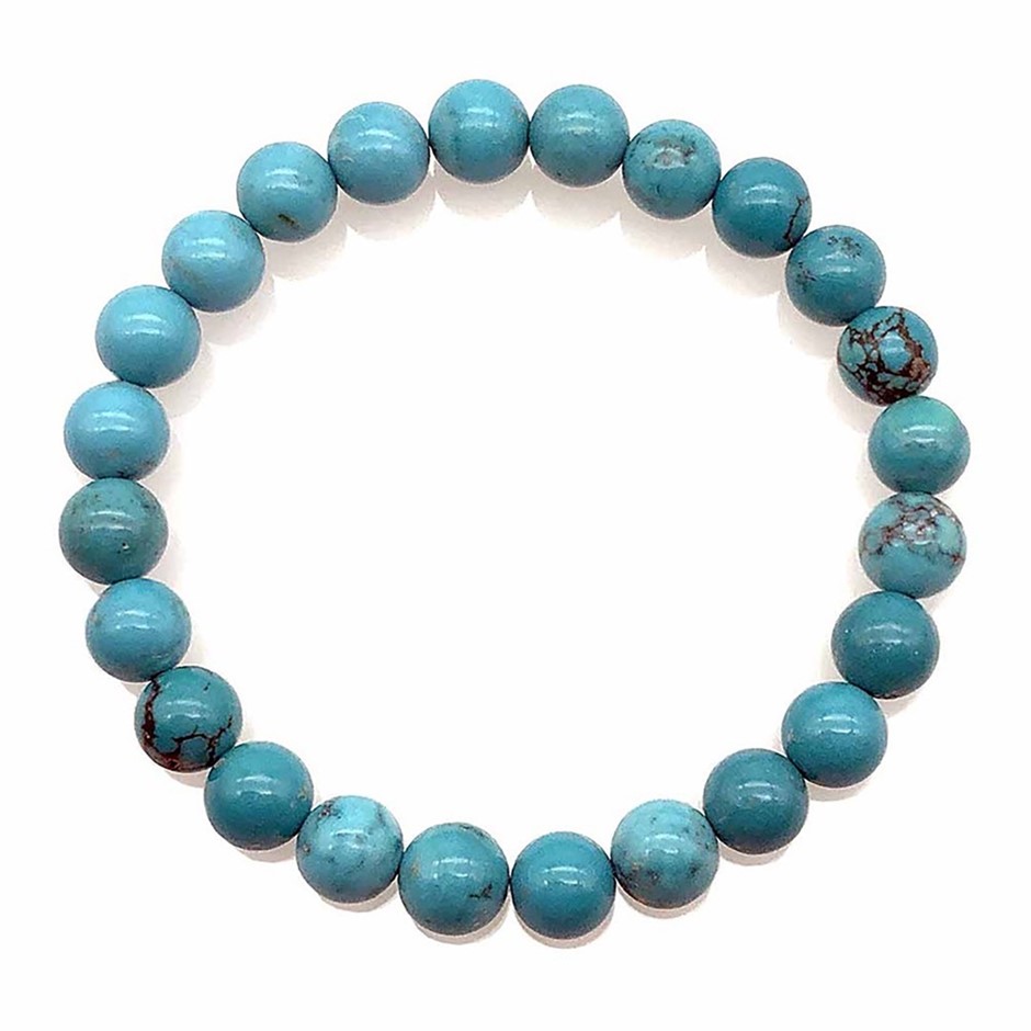 8mm Dyed & Heated Turquoise Gemstones Beaded Bracelet.