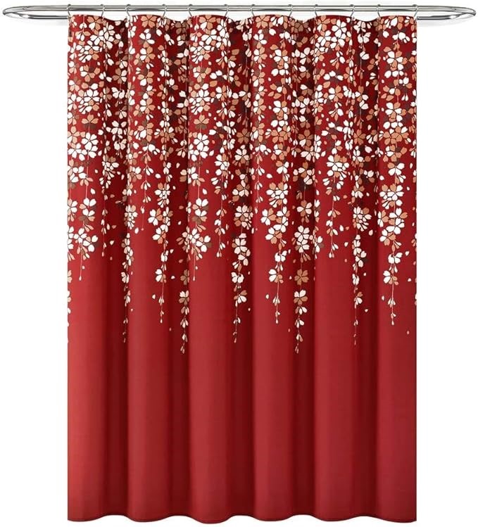 2 X LUSH DECOR Weeping Flower Shower Curtain, 72 in x 72 in (H x W), Red