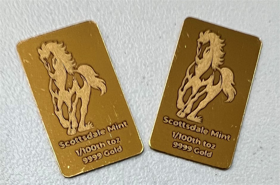 1/100oz Scottsdale Mint Gold Bar x 2