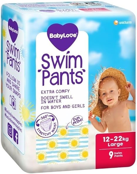 4 x BABYLOVE Unisex Disposable Swim Pant 9-Pieces Pack, Large.