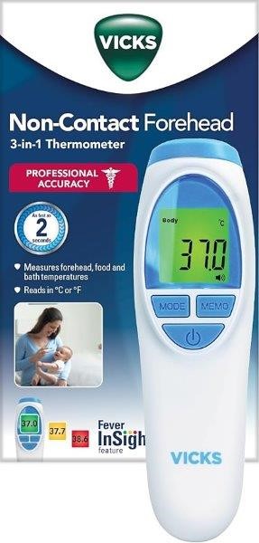 VICKS Non-Contact Forehead, Food and Bath 3-in-1 Thermometer.
