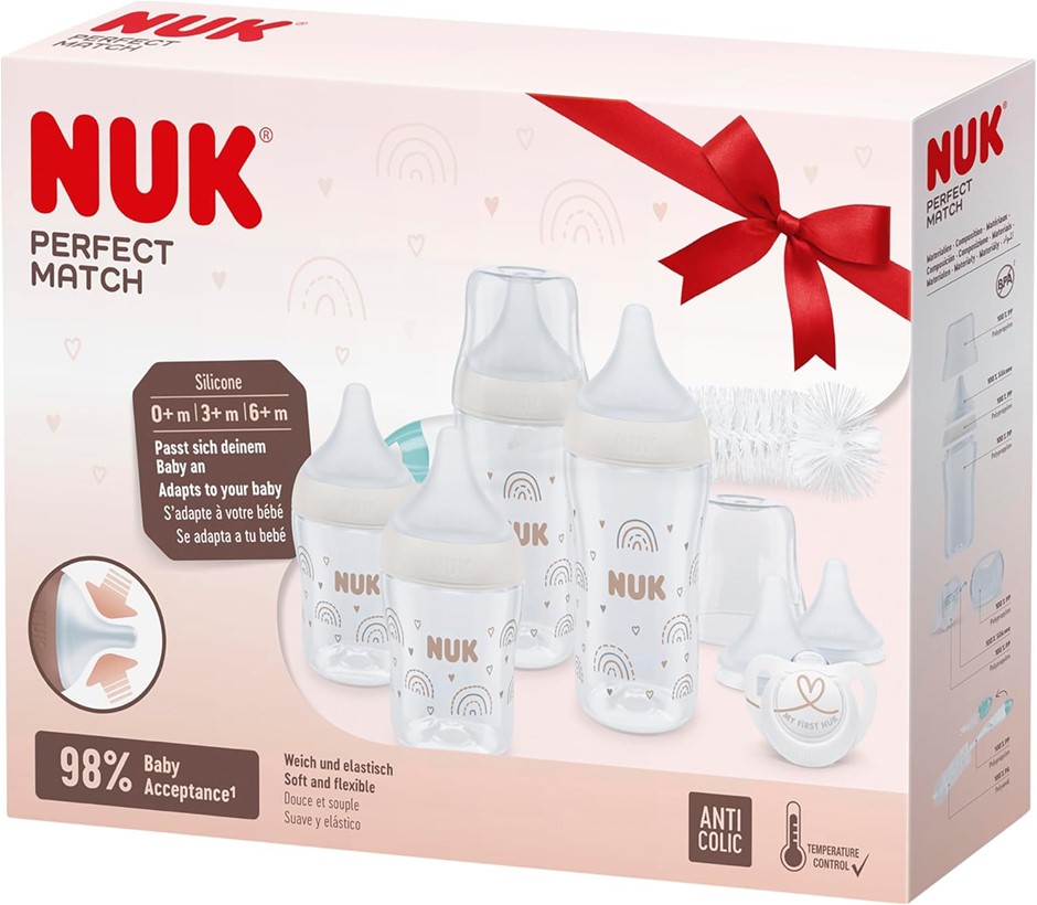 NUK Perfect Match Perfect Start Baby Bottles Set, 0-6+ Months, Adapts to Ba