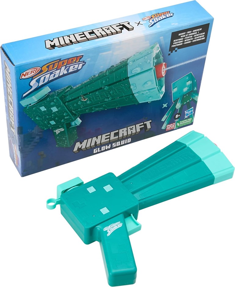 2 x SUPER SOAKER Nerf Minecraft Glow Squid, Water Toy Pistol.