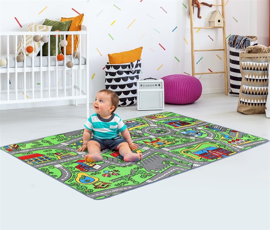 CLICK N' PLAY Non-Slip City Life Kids Playmat Rug, Multicolour, 83 x 150cm,