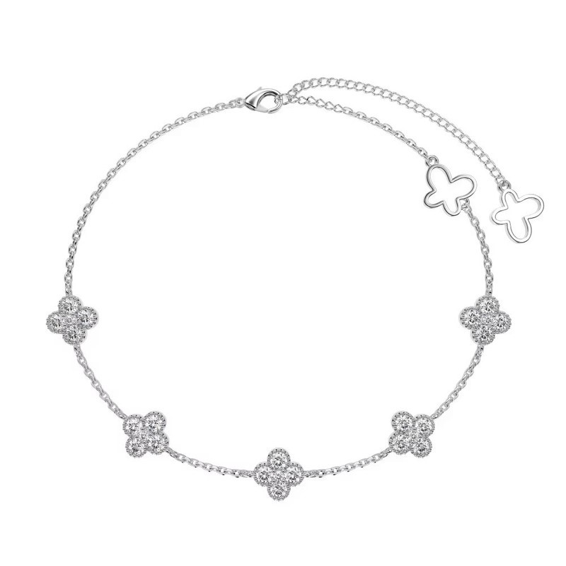 Dainty Four Leaf Clover Simulated Diamonds 925 Silver Tennis Bracelet