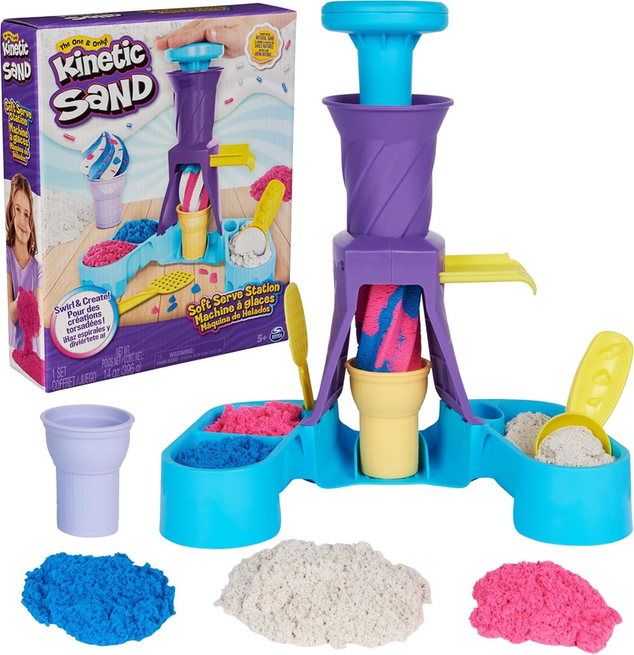 KINETIC SAND Soft Serve Station with 14oz Play Sand (Blue, Pink & White), 2
