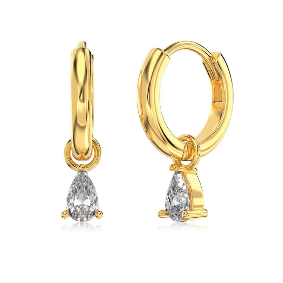Pear 18K Gold Filled 925 Silver Simulated Diamonds Hoop Earrings