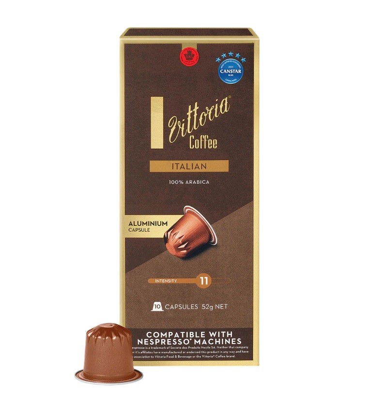 11 x Pack of 10pc VITTORIA Italian Blend 100% Arabica Aluminium Capsules, I
