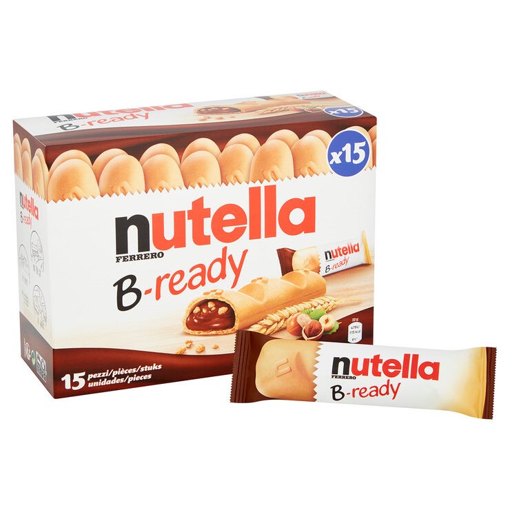 4 x NUTELLA Box of 15pc B-Ready Bars, 22g Each Bar. N.B. Damaged box.