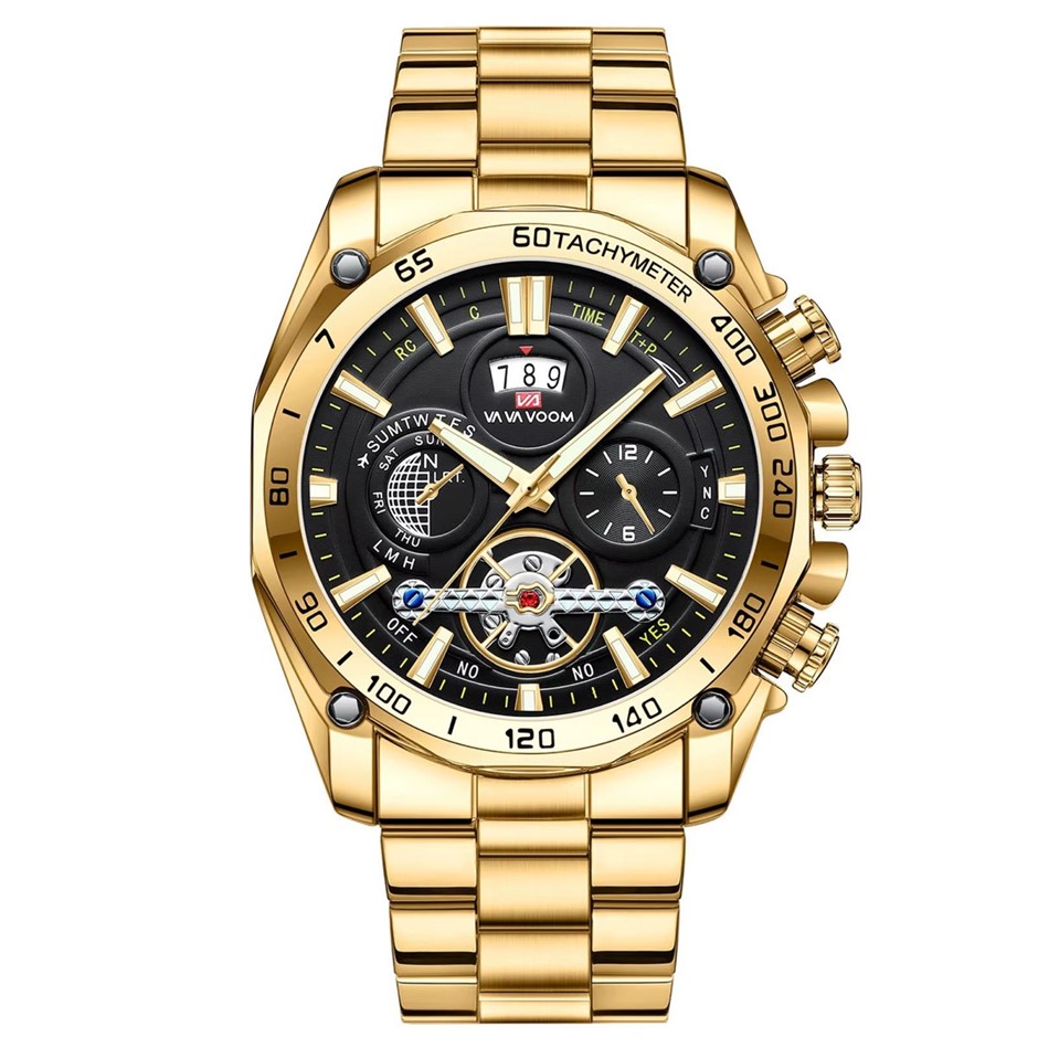 Tourbillon Glow in the Dark Sports Men's Watch, Gold