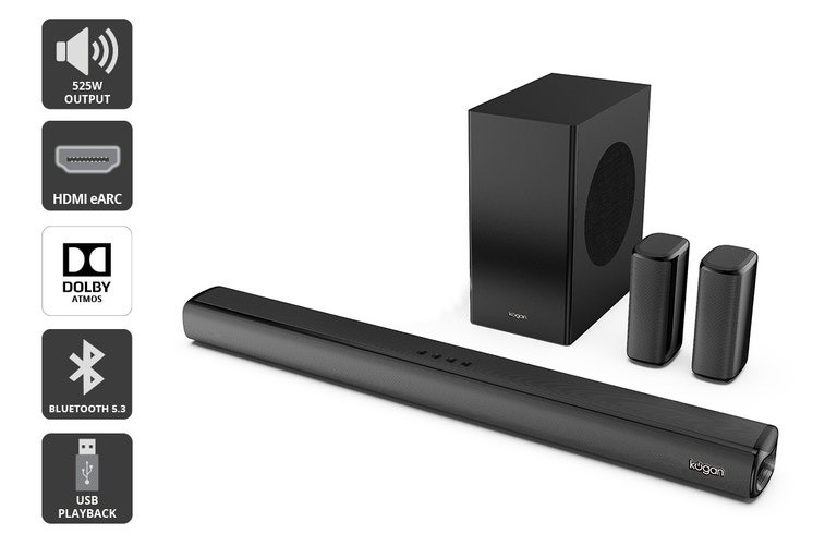 Kogan 7.1.2 Channel 525W Dolby Atmos Soundbar with Subwoofer & Rear Speaker