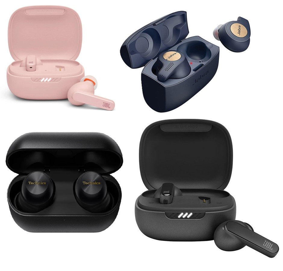 4 x Assorted Earbuds. 1 x JBL Live Pro+ TWS Earbuds. 1 x JABRA Elite Active