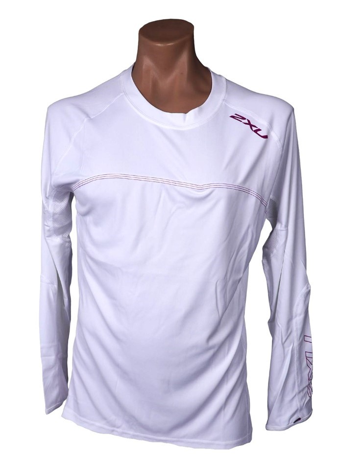 2XU Women's Sailing Short Sleeve Fibretech Tee, Size L, White/Rose. WY2404A
