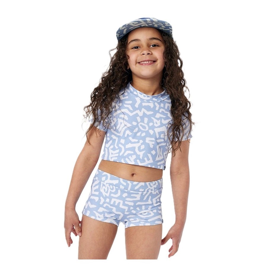 RIP CURL Girl's Search Capped Sleeve Bikini Set: Tee & Bottom - Spray Blue,