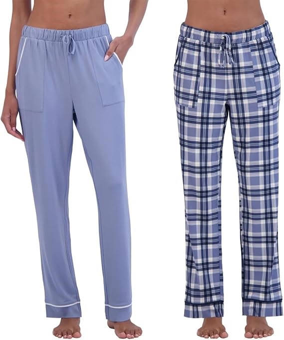 2-Pack LUCKY BRAND Women's Lounge Pants, Size M, Stonewash/BluePlaid.