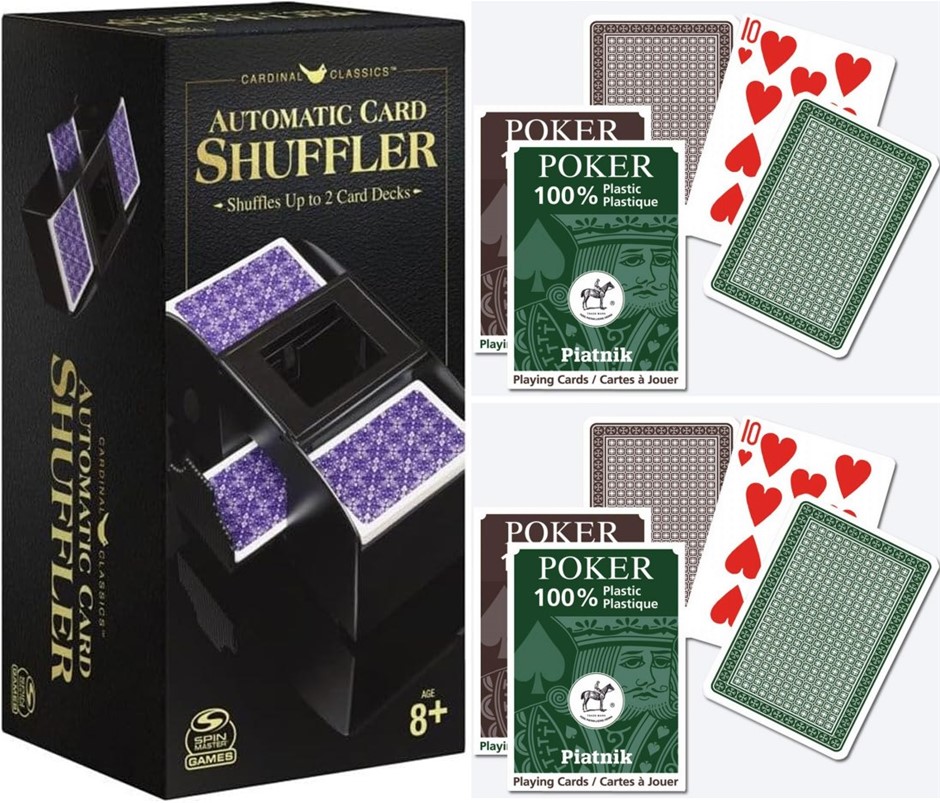 2 x PIATNIK Economy Plastic Poker Cards + Cardinal Automatic Shuffler