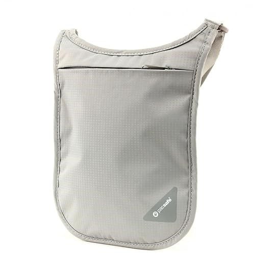 PacSafe Coversafe V75 Anti-Theft RFID Blocking Neck Pouch, Neutral Grey, On