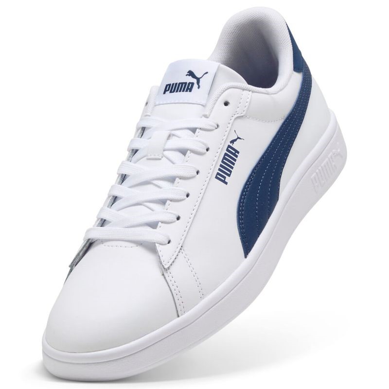 PUMA Men's Smash 2.0 L Shoes, Size US10.5, White/Persian Blue (28), 214927.