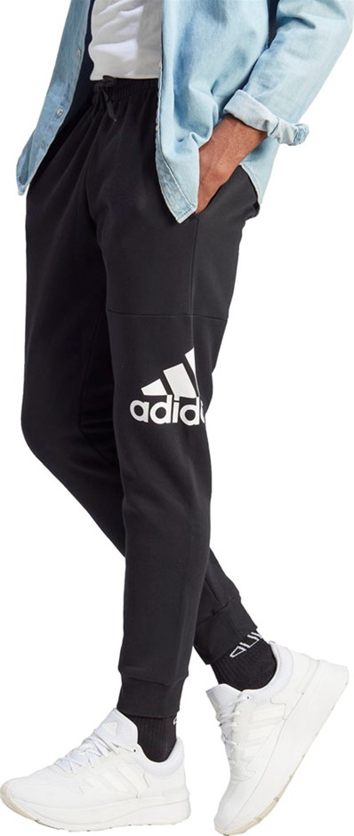 ADIDAS Men's ESS Fleece Tapered Cuff BL Pants, Size AU L, 78% Cotton, Black
