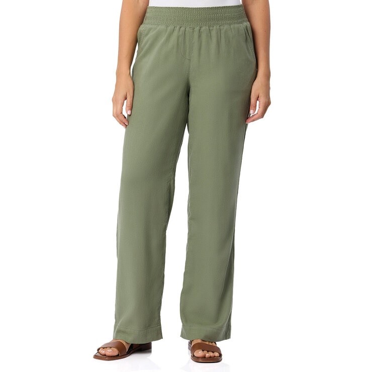 BRIGGS Women's Wide Linen Pant, Size M, 55% Flax, Olive Green.