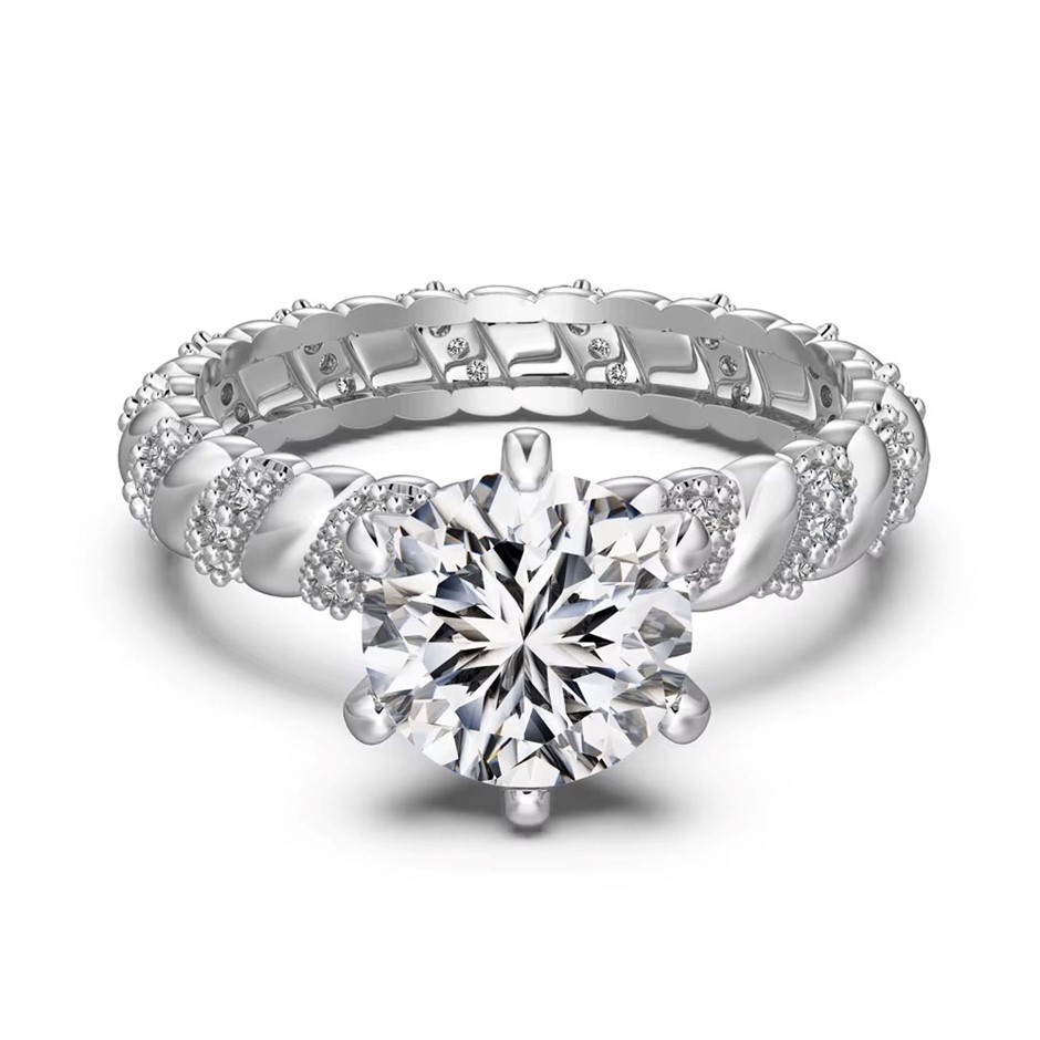 Round Cut Simulated Diamond 925 Silver Ring - Size 7