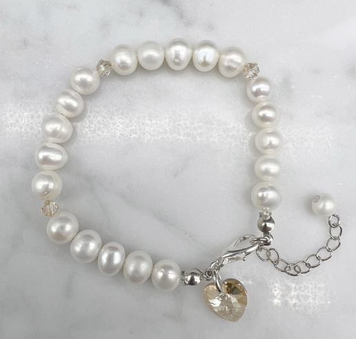 7-8mm Potato & Baroque Pearl Golden Shadow Swarovski® Heart Bracelet