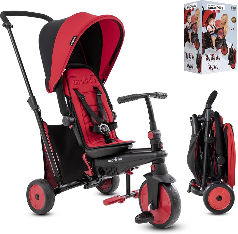 SMARTRIKE STR3 6-in-1 Folding Baby Tricycle, Red (5021533). NB: 10 replacem