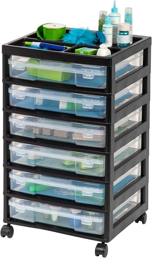 IRIS USA, Inc. 150816 6-Drawer Scrapbook Cart with Organizer Top, Black. NB