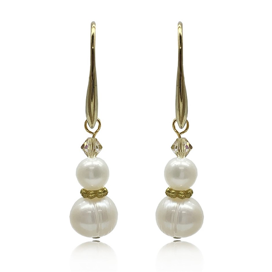 5-8mm Pearl Swarovski® Crystal & Real 18k Gold Plated Drop Earrings