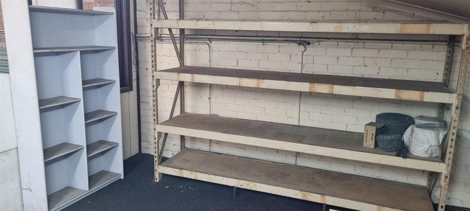 3 off shelving units and 1 storage cupboard