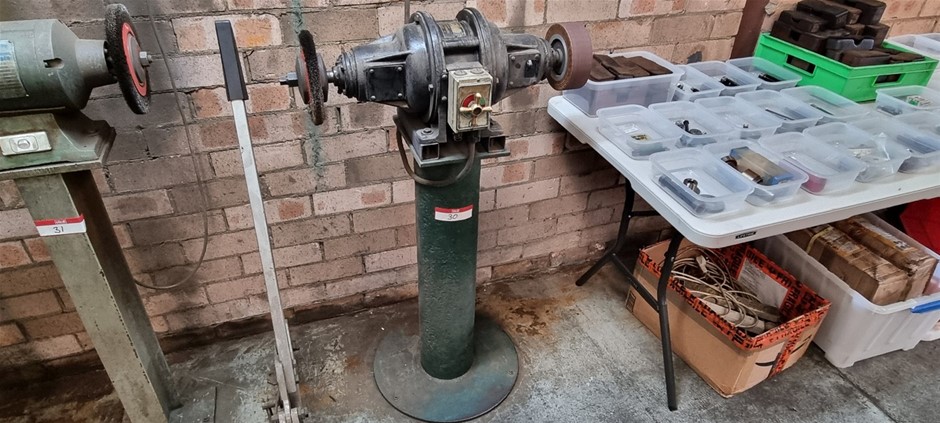 Cylindical Linisher and Wire Brush Pedistal Grinder on Stand