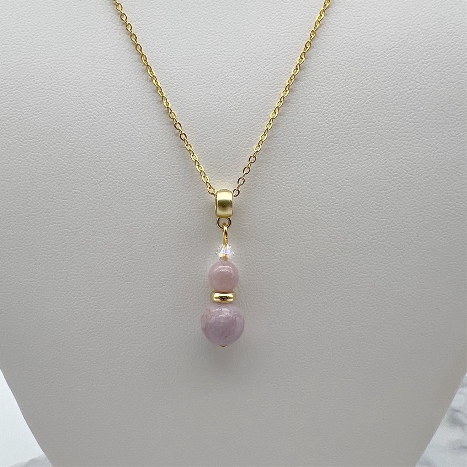 Kunzite & Swarovski® Austrian Crystal Gold Plated Pendant Necklace