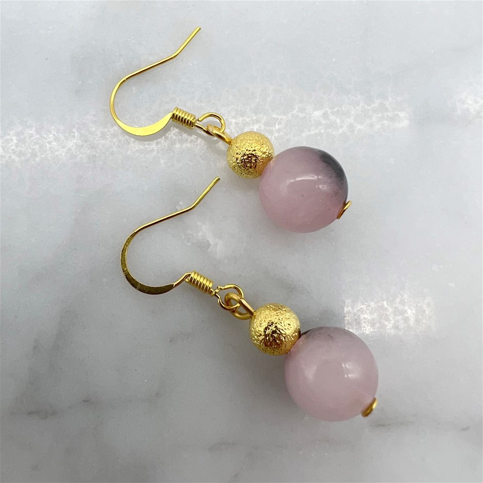 Cherry Blossom Jasper Gemstone Gold Stardust Drop Earrings