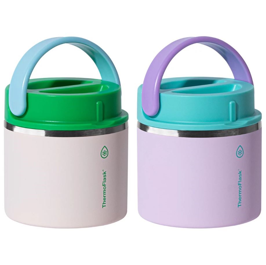 THERMOFLASK Insulated Food Jar, Cream & Purple, 590ml. N.B: Damaged outer p