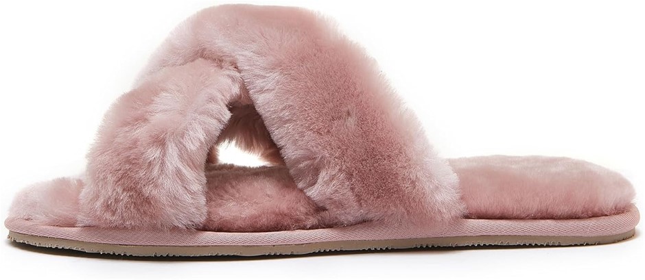 Luna - Crossover Premium Sheepskin Crossover Women's Slippers (Rose, US Foo