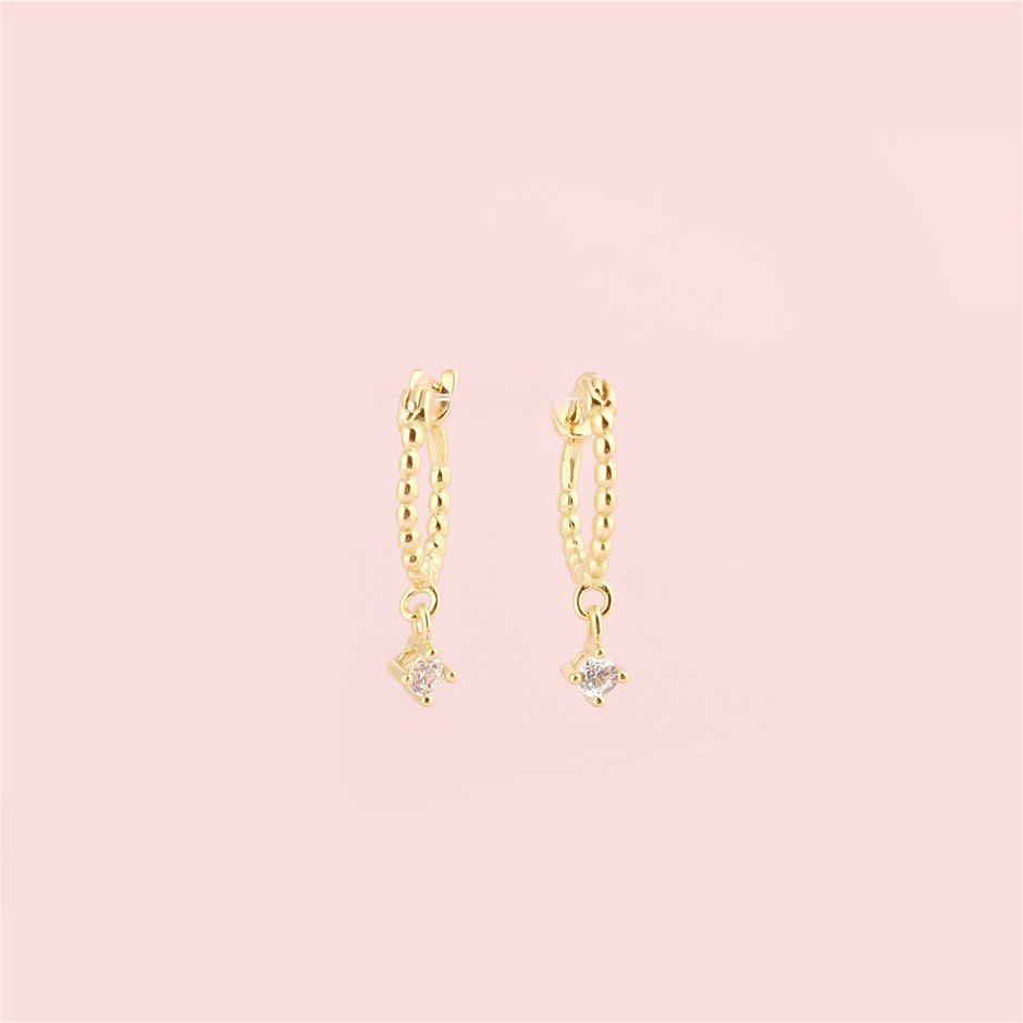 Dainty Dangle Hoop 925 Sterling Silver Earrings with Zircon-18K Gold Plated
