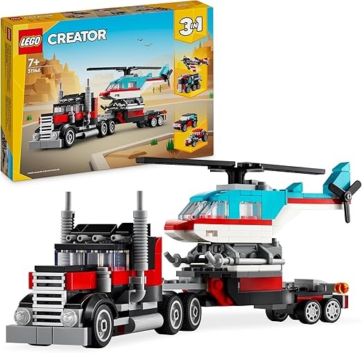 LEGO Creator 3in1 Flatbed Truck with Helicopter Toy to Propeller Plane and