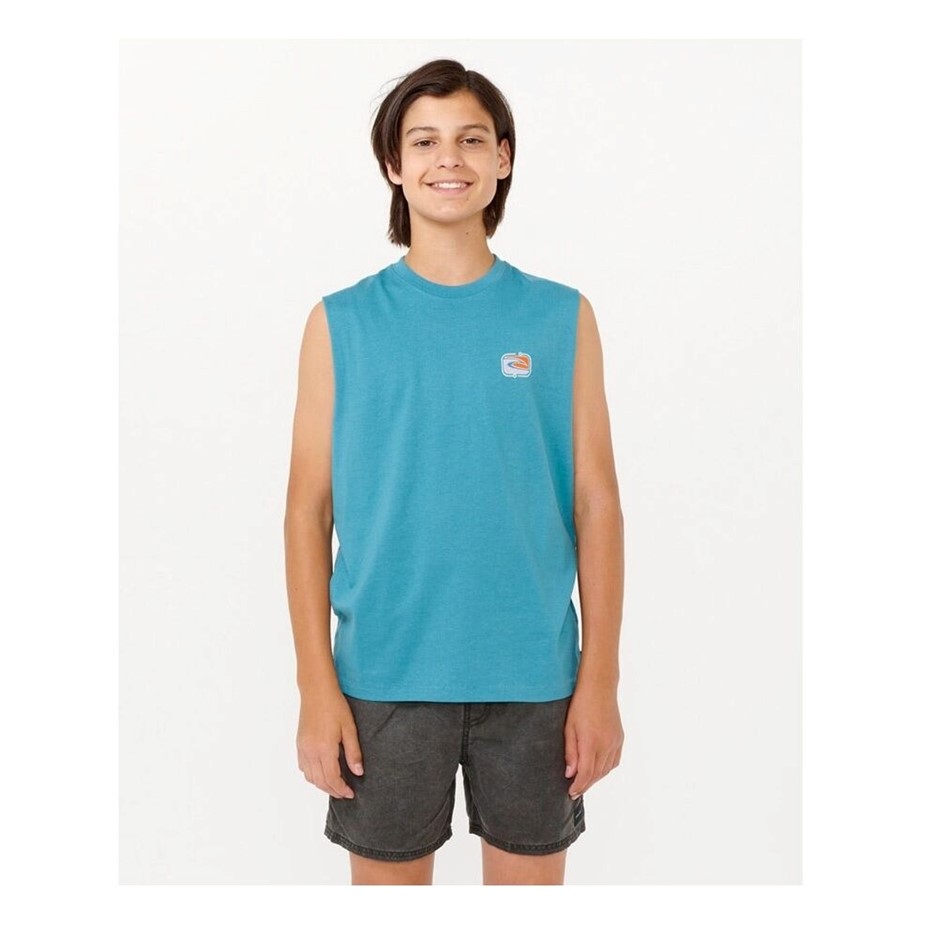 RIP CURL Boy's Evolution Muscle Crew Neck Tank Top, Size 8, Ocean. RRP: $32